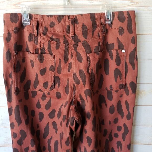 Maeve The Junie High-Rise Flare Stretchy Jeans Brown Motif Size 33 Animal Print - Picture 8 of 12